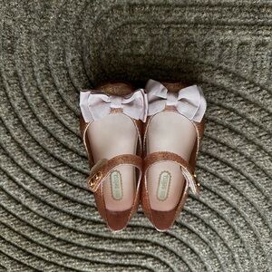 Mini Melissa Ultragirl Rose Gold Glitter Bow Flats Princess Barbiecore Sparkle 7